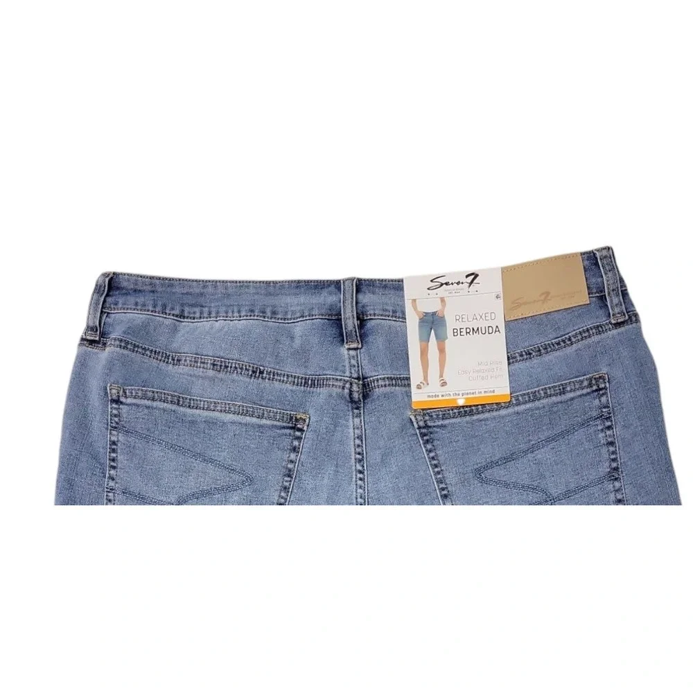 Seven7 Womens Jean Shorts Size 12 Blue Mid Rise Stretch Bermuda Cuffed Casual